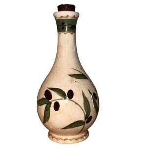Oneida Handcrafted Olive Motif Ceramic Oil & Vinegar Bottle With Cork Stopper 6.